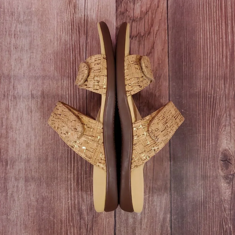 Vionic Shore Womens Size 9 Two Adjustable Straps Cork Sandals Slides Tan Comfort - Picture 9 of 14